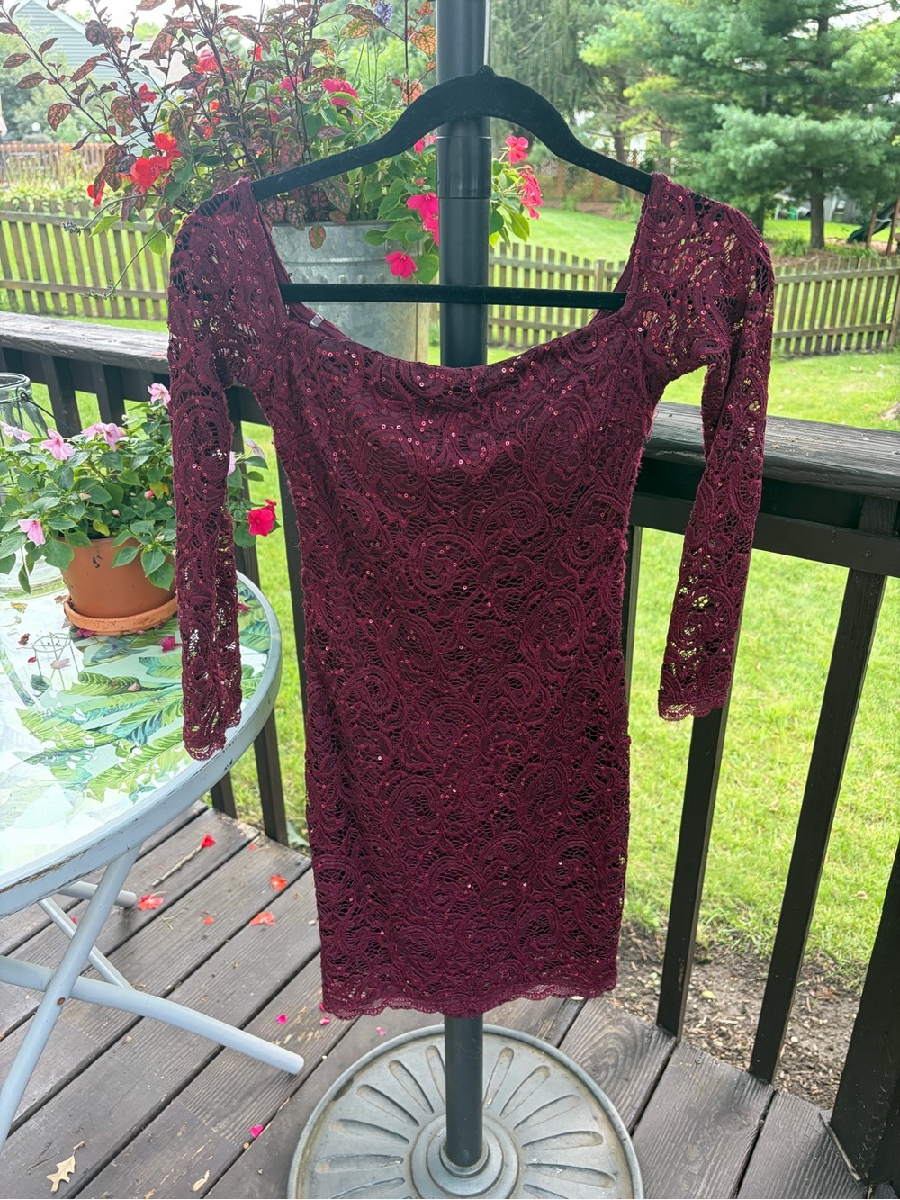Sequin Hearts Burgundy Lace Long Sleeve Bodycon Dress